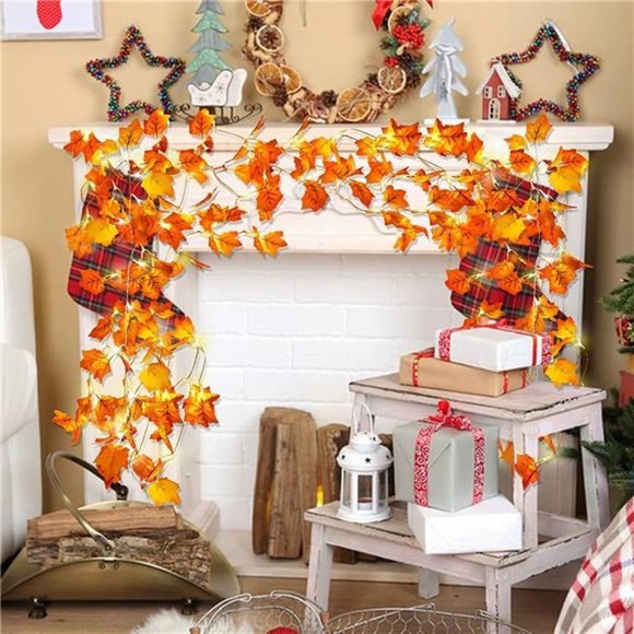 2 Pack Fall Decor Total 16.4FT 50LED Maple Leaves String Lights Battery Operated - Picture 5 of 6